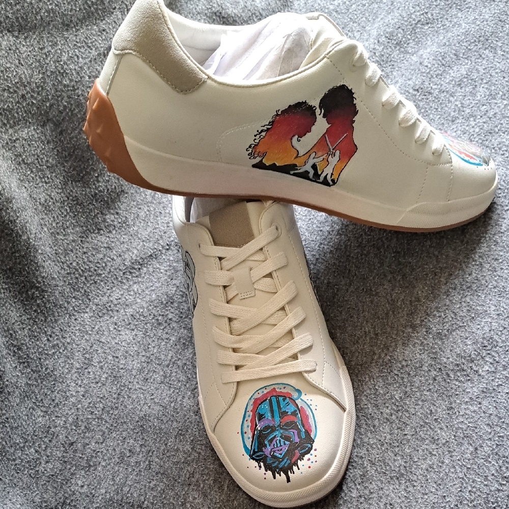 Hand Painted Artistic White Sneakers with Colorful Graphics